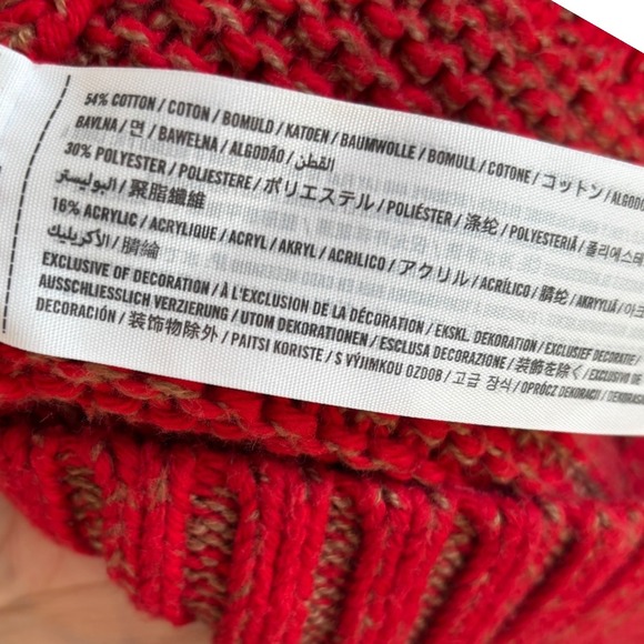 Abercrombie & Fitch Womens Red Cable Knit Fisherman Chunky Sweater Crew Neck M - Picture 5 of 6